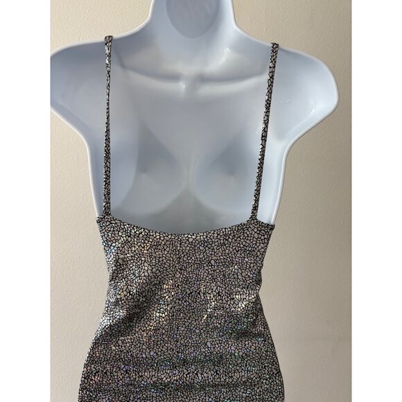 Y2K Dress Large Shimmer Metallic BodyCon Night Out Disco Futuristic Cyberpunk - Picture 13 of 14